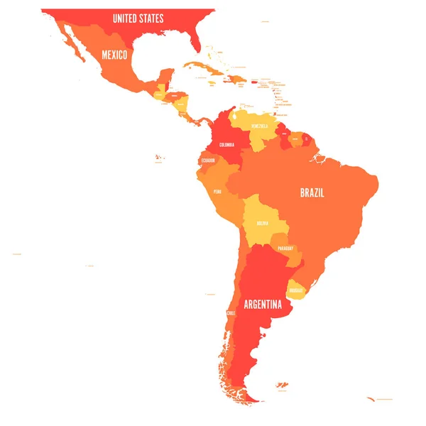 Mapa da América Latina. Ilustração vetorial em tons de laranja — Vetor de Stock