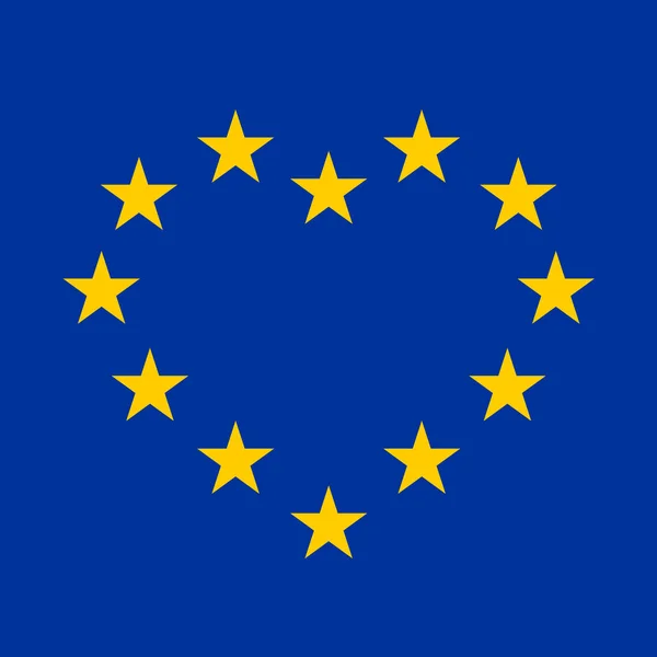 Vlajka EU s žlutými hvězdami ve tvaru srdce — Stockový vektor