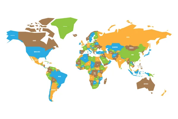 世界のカラフルな地図。国名ラベル付き簡易ベクトルマップ — ストックベクタ