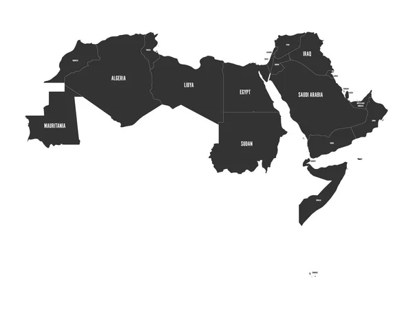 Arabvärldens stater. Politisk karta över 22 arabiska länder i Arabförbundet. Nordafrika och Mellanöstern. Vektorillustration — Stock vektor