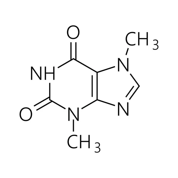 Molécula de cafeína. Fórmula química esquelética simples. Ilustração vetorial. — Vetor de Stock