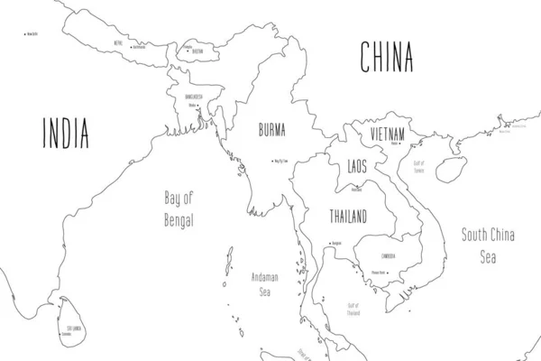 印度支那半岛地图。 手绘涂鸦风格。 矢量说明 — 图库矢量图片