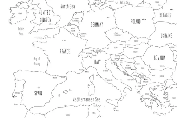 Mapa da parte sul da Europa. Estilo doodle desenhado à mão. Ilustração vetorial — Vetor de Stock