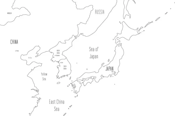 Mapa de Japón y la península de Corea. Estilo garabato hecho a mano. Ilustración vectorial — Vector de stock