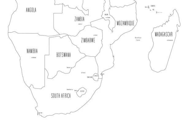 Carte de la partie sud de l'Afrique. Style doodle dessiné à la main. Illustration vectorielle — Image vectorielle