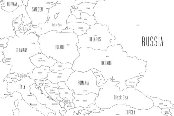 Mappa dell'Europa orientale. Stile scarabocchio disegnato a mano. Illustrazione vettoriale — Vettoriale Stock