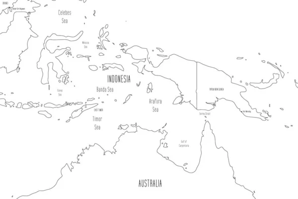 Mapa de Islas menores de la Sonda y la isla de Nueva Guinea. Estilo garabato hecho a mano. Ilustración vectorial — Vector de stock