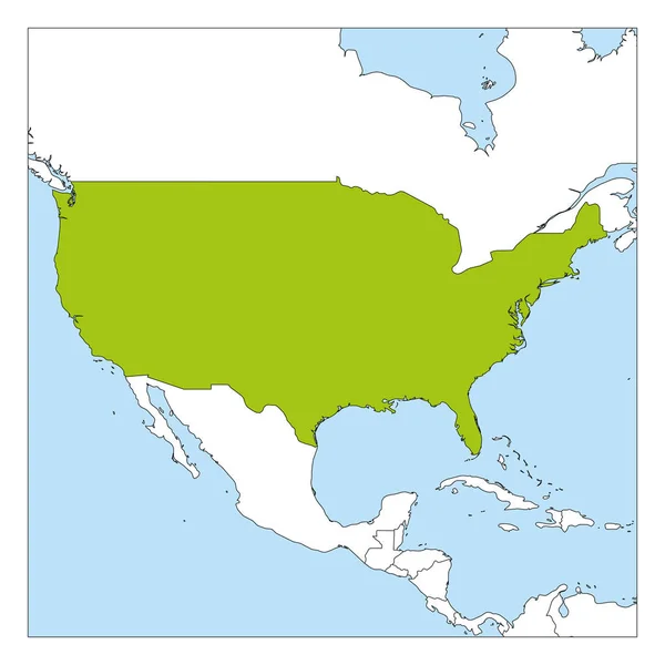 Mappa di Stati Uniti d'America, Stati Uniti d'America, verde evidenziato con i paesi vicini — Vettoriale Stock