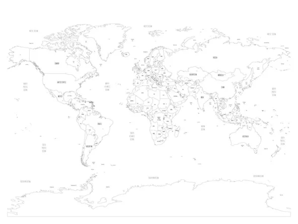 Political map of World with capital cities of countries. Handdrawn style. Vector illustration — Stock Vector