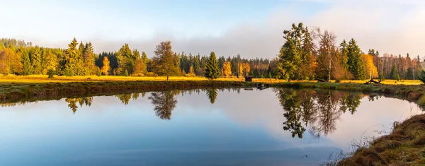 Träd reflekteras i dammen. Kladska torv mosse National Reserve nära Marianske Lazne, Tjeckien — Stockfoto