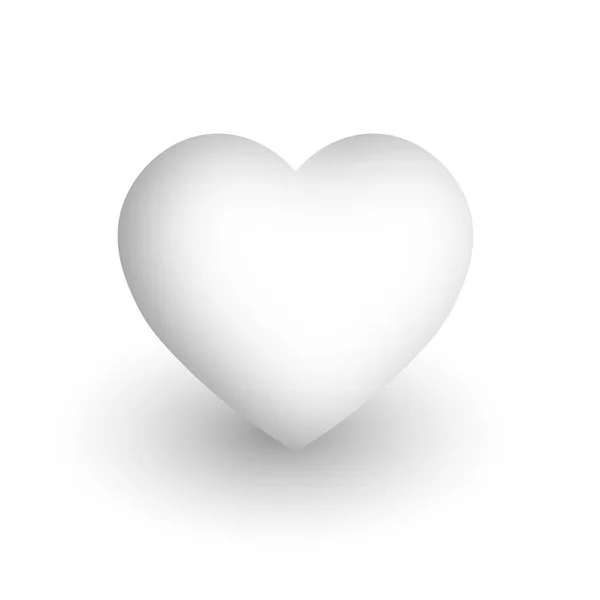 Cuore bianco. Simbolo d'amore e San Valentino. Illustrazione vettoriale 3D — Vettoriale Stock