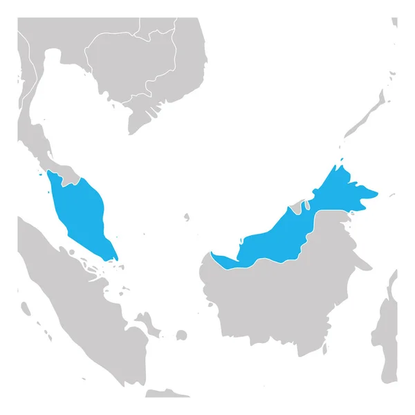 Mapa Malajsie zelená se zvýrazněnou sousedskými zeměmi — Stockový vektor