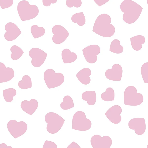 Corazones rosados patrón sin costuras. Fondo de corazones dispersos al azar. Amor o San Valentín tema. Ilustración vectorial — Archivo Imágenes Vectoriales