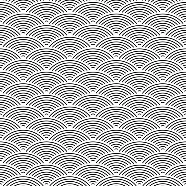 魚のスケールシームレスなパターンの背景。抽象的なデザイン要素。黒ベクトル図 — ストックベクタ