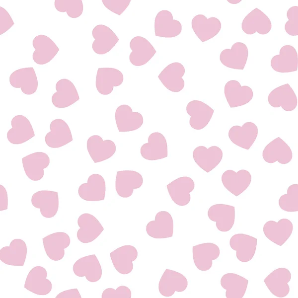 Corazones rosados patrón sin costuras. Fondo de corazones dispersos al azar. Amor o San Valentín tema. Ilustración vectorial — Archivo Imágenes Vectoriales