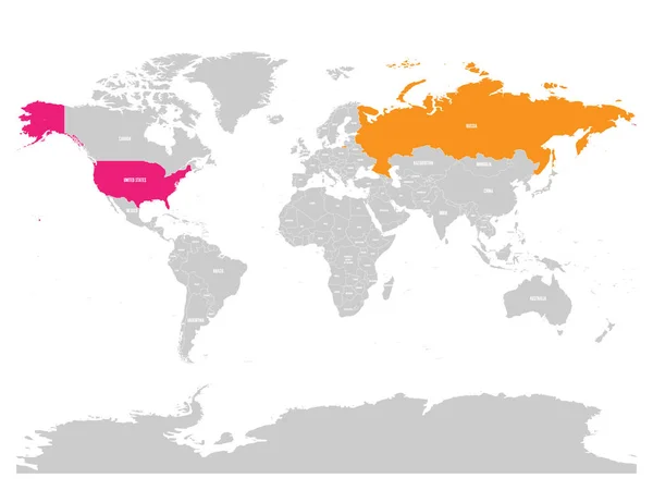 Estados Unidos Rússia Destacaram Mapa Político Mundo Ilustração Vetorial —  Vetores de Stock