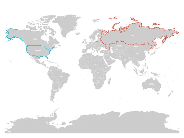 Les États Unis Russie Ont Souligné Sur Carte Politique Monde — Image vectorielle