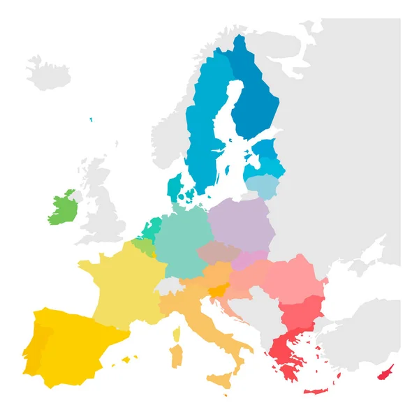 Värikäs vektorikartta EU:sta, Euroopan unionista. Jäsenvaltiot eron jälkeen vuonna 2020 — vektorikuva