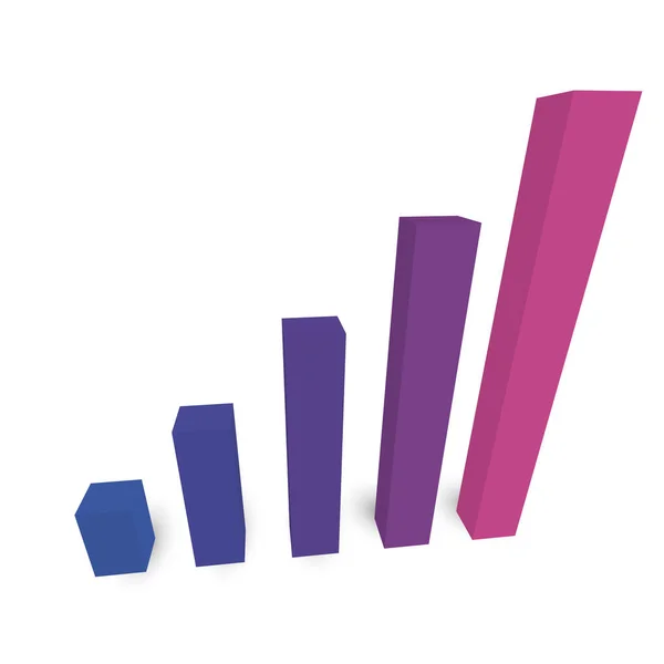 Gráfico de barras de 5 columnas en crecimiento. Gráfico vectorial isométrico 3D. Crecimiento económico, aumento o éxito — Archivo Imágenes Vectoriales