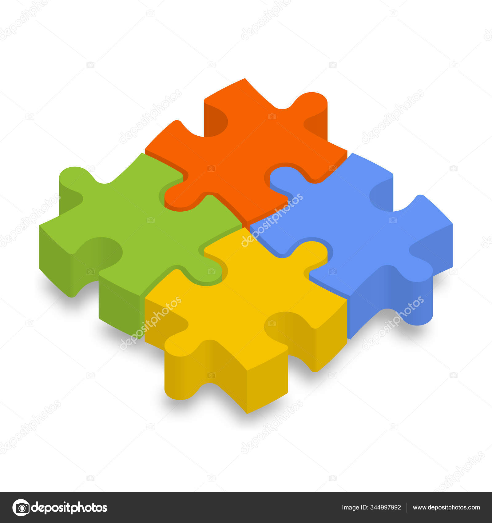 4 piezas coloridas del rompecabezas. Cooperación en equipo, trabajo en  equipo o solución tema de negocios. Ilustración vectorial 3D con sombra  caída Vector de stock #344997992 de ©pyty, image size:1600x1700