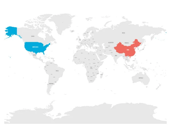 Estados Unidos y China destacaron en el mapa político del Mundo. Ilustración vectorial — Vector de stock
