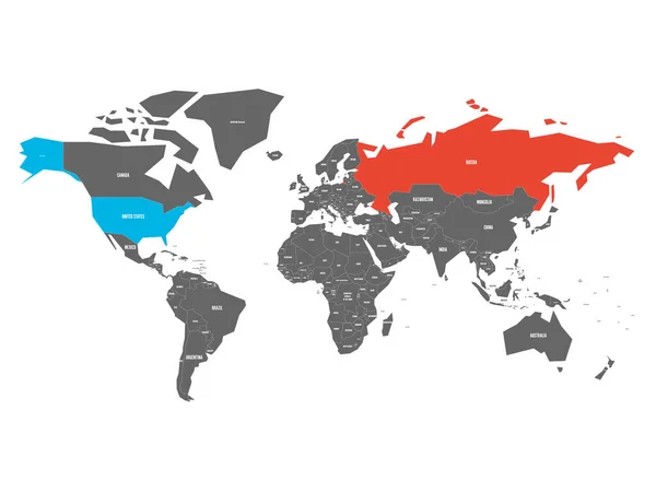 Yhdysvallat Venäjä Korostettu Poliittisella Kartalla World Vektoriesimerkki — vektorikuva