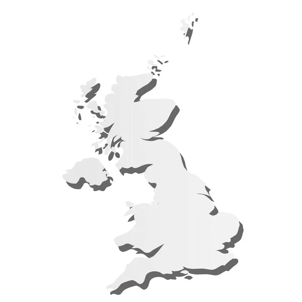 Wielka Brytania Wielkiej Brytanii i Irlandii Północnej, Wielka Brytania - szara trójwymiarowa mapa obszarów wiejskich z opadającym cieniem. Prosta płaska ilustracja wektora — Wektor stockowy