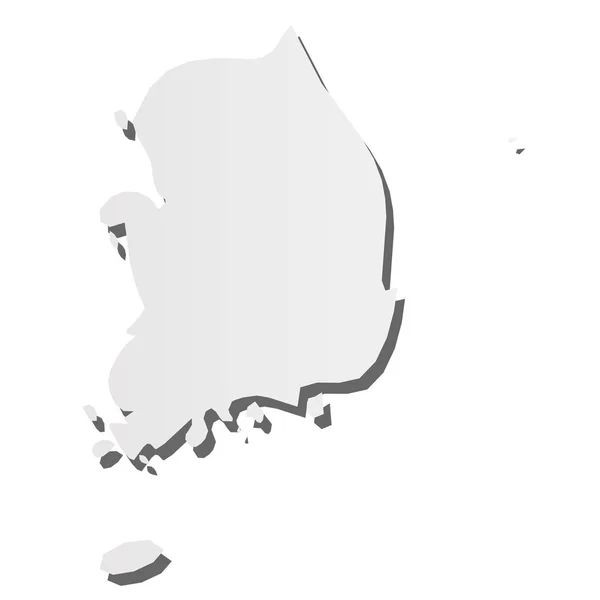 Corea del Sur - gris 3d-como mapa de silueta de la zona del país con sombra caída. Ilustración simple vector plano — Archivo Imágenes Vectoriales