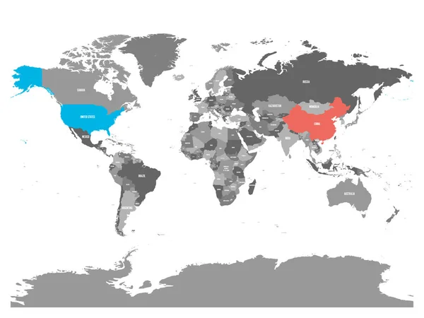 Les États-Unis et la Chine ont souligné sur la carte politique du monde. Illustration vectorielle — Image vectorielle