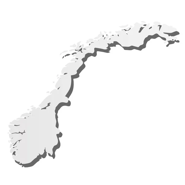 Noruega - mapa de silueta gris en 3D de la zona de campo con sombra caída. Ilustración simple vector plano — Vector de stock