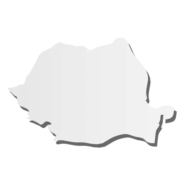 Rumania: mapa de silueta gris similar a 3d de la zona rural con sombra caída. Ilustración simple vector plano — Vector de stock