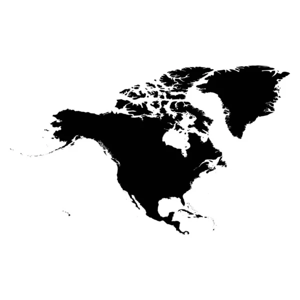 Μαύρη σιλουέτα της Βόρειας Αμερικής. Χάρτης περιγράμματος της ηπείρου. Απλή επίπεδη διανυσματική απεικόνιση — Διανυσματικό Αρχείο