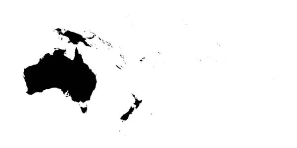 Australia ja Oseania musta siluetti. Maanosan ääriviivat. Yksinkertainen litteä vektori kuva — vektorikuva