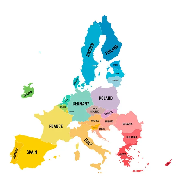 Mapa vetorial colorido da UE, União Europeia. Estados-Membros após brexit em 2020 —  Vetores de Stock