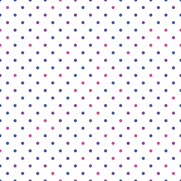 Seamless polka dot pattern. Pink, violet and blue dots in random sizes on white background. Vector illustration — Stock Vector