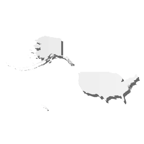 Stati Uniti d'America, Stati Uniti d'America - mappa silhouette grigia 3d-like dell'area di campagna con ombra calata. Semplice illustrazione vettoriale piatta — Vettoriale Stock