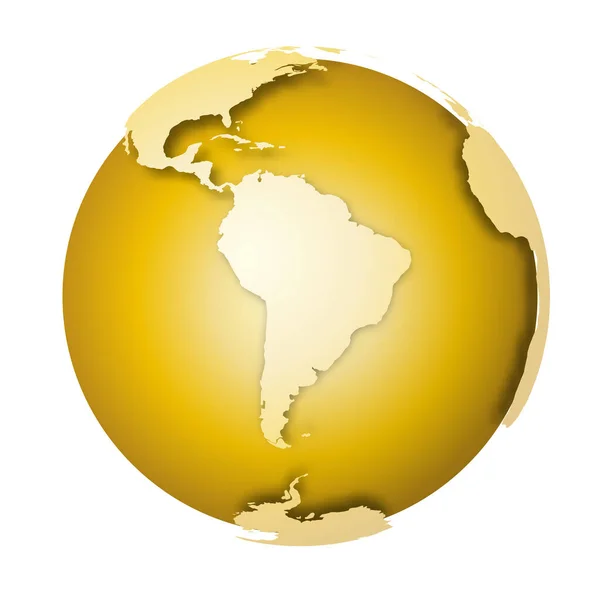 Earth globe. 3D world map with metallic lands dropping shadows on gold surface. Vector illustration — Stock Vector