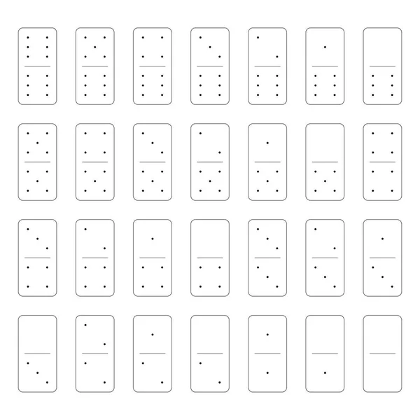Conjunto dominó de 28 fichas. Piezas blancas con puntos negros. Ilustración simple vector plano — Vector de stock
