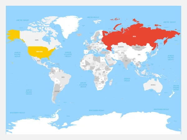 Egyesült Államok Oroszország Rávilágított Világ Politikai Térképére Vektorillusztráció — Stock Vector