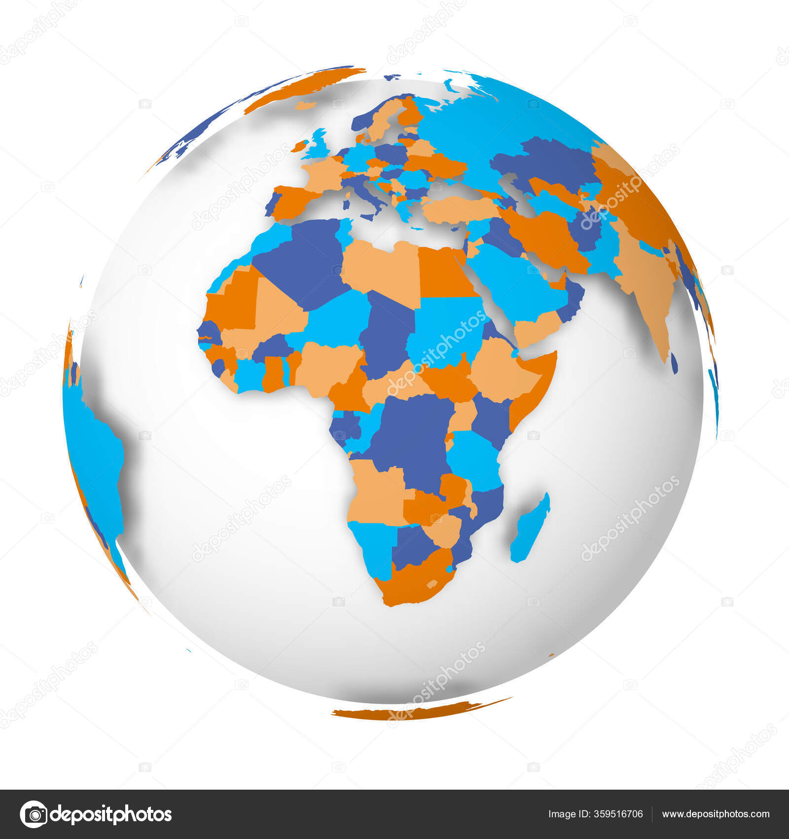 Pusta Mapa polityczna Afryki. 3D Globus Earth z kolorowe mapy