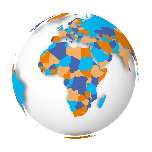 Lege politieke kaart van Afrika. 3D Earth globe met gekleurde kaart. Vectorillustratie — Stockvector