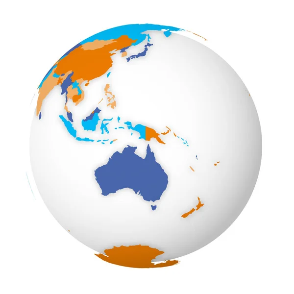 Mapa político en blanco de Australia. Globo de Tierra 3D con mapa de colores. Ilustración vectorial — Archivo Imágenes Vectoriales