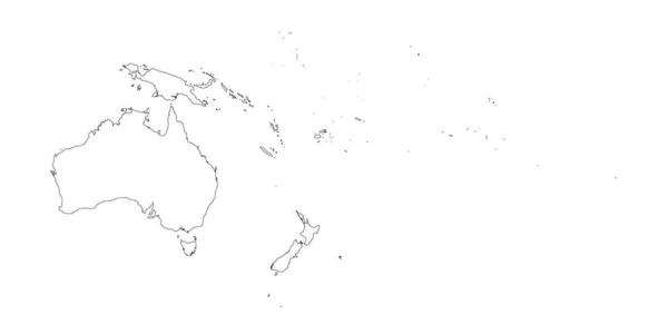 Ausztrália és Óceánia vékony fekete vázlatos térkép. A kontinens kontúrtérképe. Egyszerű lapos vektor illusztráció — Stock Vector