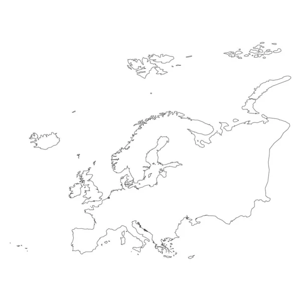 Europa sottile mappa contorno nero. Mappa dei contorni del continente. Semplice illustrazione vettoriale piatta — Vettoriale Stock
