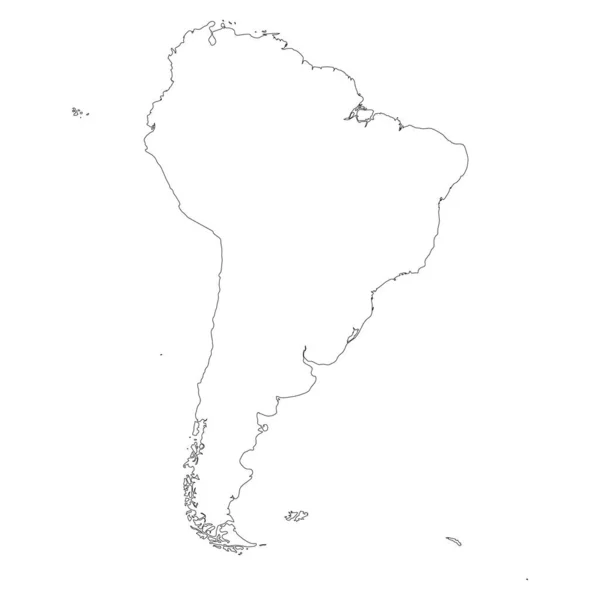 Νότια Αμερική λεπτό μαύρο περίγραμμα χάρτη. Χάρτης περιγράμματος της ηπείρου. Απλή επίπεδη διανυσματική απεικόνιση — Διανυσματικό Αρχείο