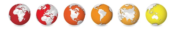 Conjunto de seis globos terrestres centrados en continentes África, Europa, América del Norte, América del Sur, Asia y Australia — Vector de stock