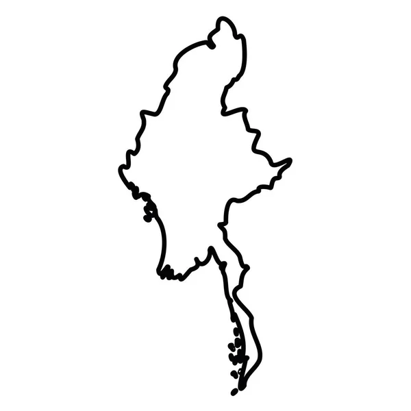 버마, 미얀마 - 검고 단단 한 검은 윤곽의 국경 지도. 단순 한 평평 한 벡터 삽화 — 스톡 벡터