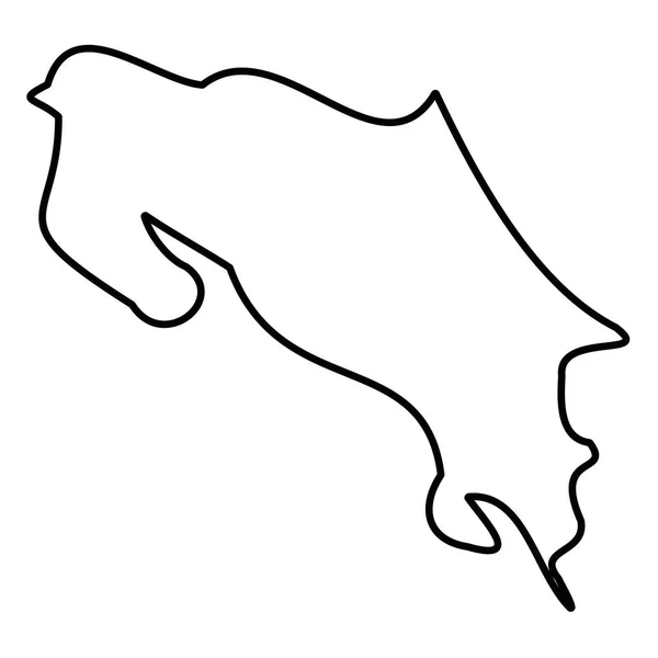 Costa Rica - contorno negro sólido mapa fronterizo de la zona del país. Ilustración simple vector plano — Vector de stock