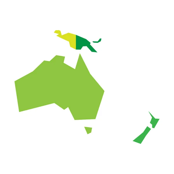 Sehr vereinfachte infografische politische Landkarte von Australien und Ozeanien. Einfache geometrische Vektorabbildung — Stockvektor