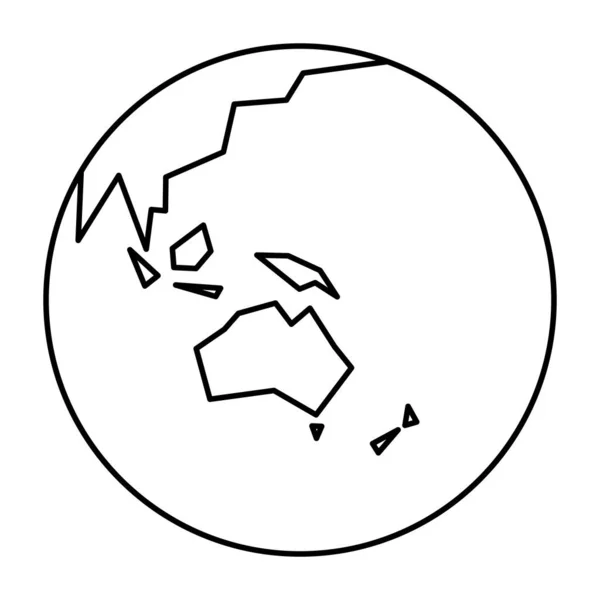 Упрощенный очертания земной шар с картой мира сосредоточены на Австралии и Океании. Векторная иллюстрация — стоковый вектор